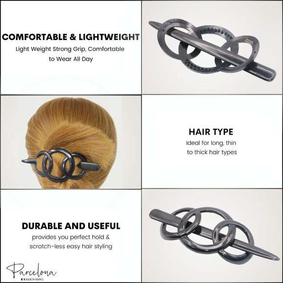 French Celluloid Hair Barrette Non Slip 3.5-Inch Stylish Hair Accessory - Picture 2 of 9